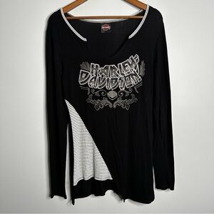 Harley-Davidson Womens Medium Asymmetric Colorblock Rhinestone Long Sleeve Top